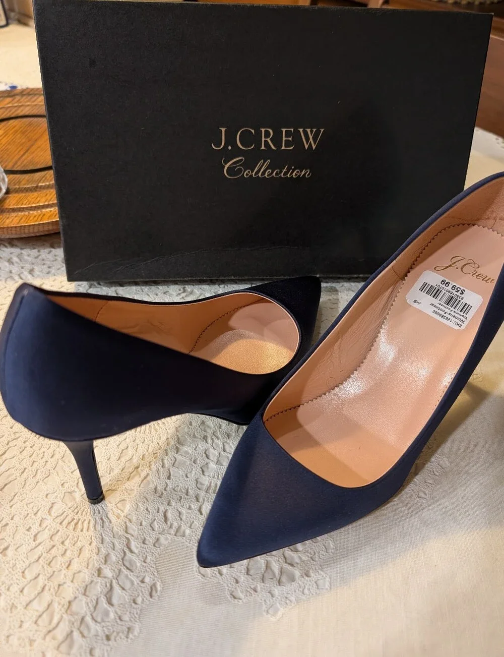 J. Crew Navy Satin Pointed-Toe Stiletto Pumps
